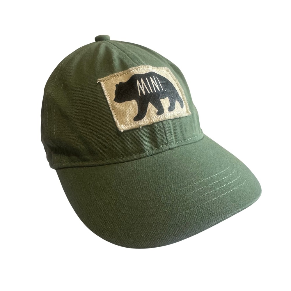 Rae Dunn Kids Mini Bear Patch Baseball Cap Olive Green Cotton Hat 18INDZPK